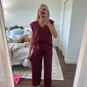 Women's Burgundy Knit Pants & Top Set
